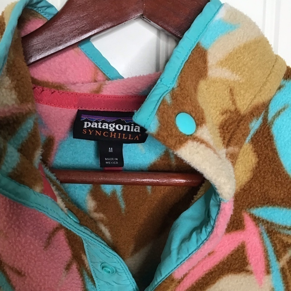 Patagonia Synchilla Snap-T Brown Bear Pink Feather Dance Pullover Fleece. - Picture 5 of 12